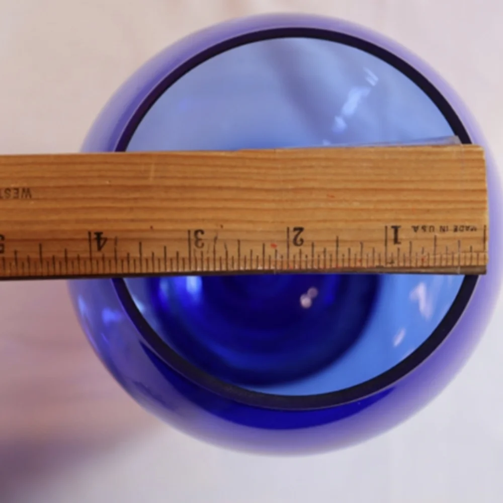 Cobalt Blue Oval Glass Vase 7.5” Tall, Clear Bottom Heavy ~ Beautiful - Picture 5 of 5